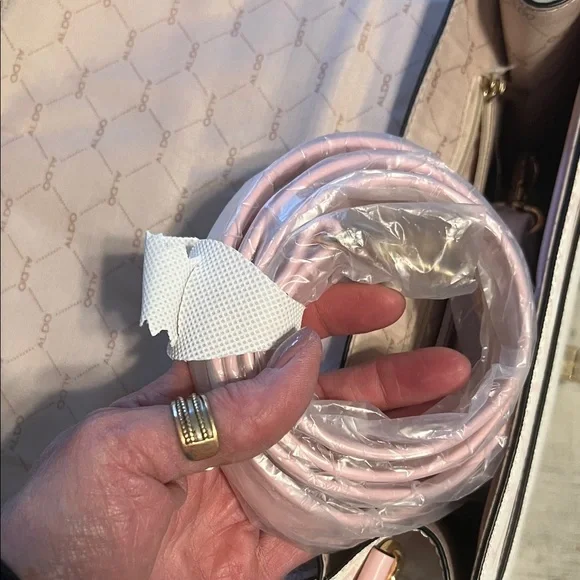 Aldo Elegant Pink and White Handbag with Scarf Accent - Picture 4 of 5